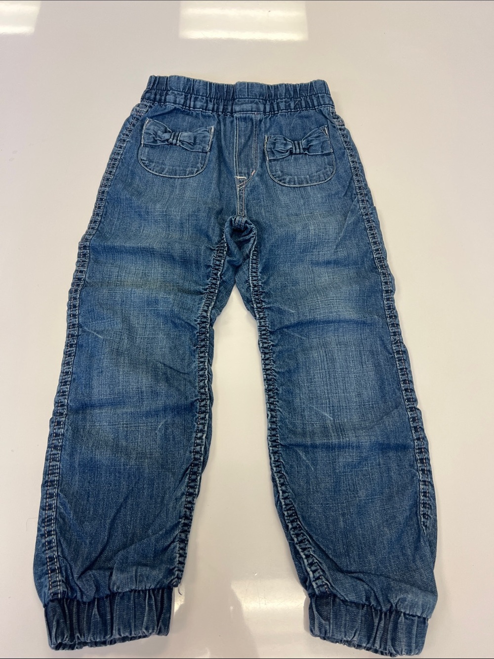 LOOSE Girls' Blue Denim Jogger Pants with Pocket Bowst Sz girls 5-6Y